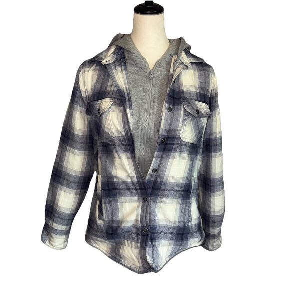 Natural Reflections Shirt Jacket Med Blue & White Sherpa Hoodie Full Zip L/S - Picture 1 of 8